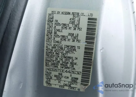 2003 Nissan Frontier Xe from USA, damaged, VIN 1N6DD26T53C442632